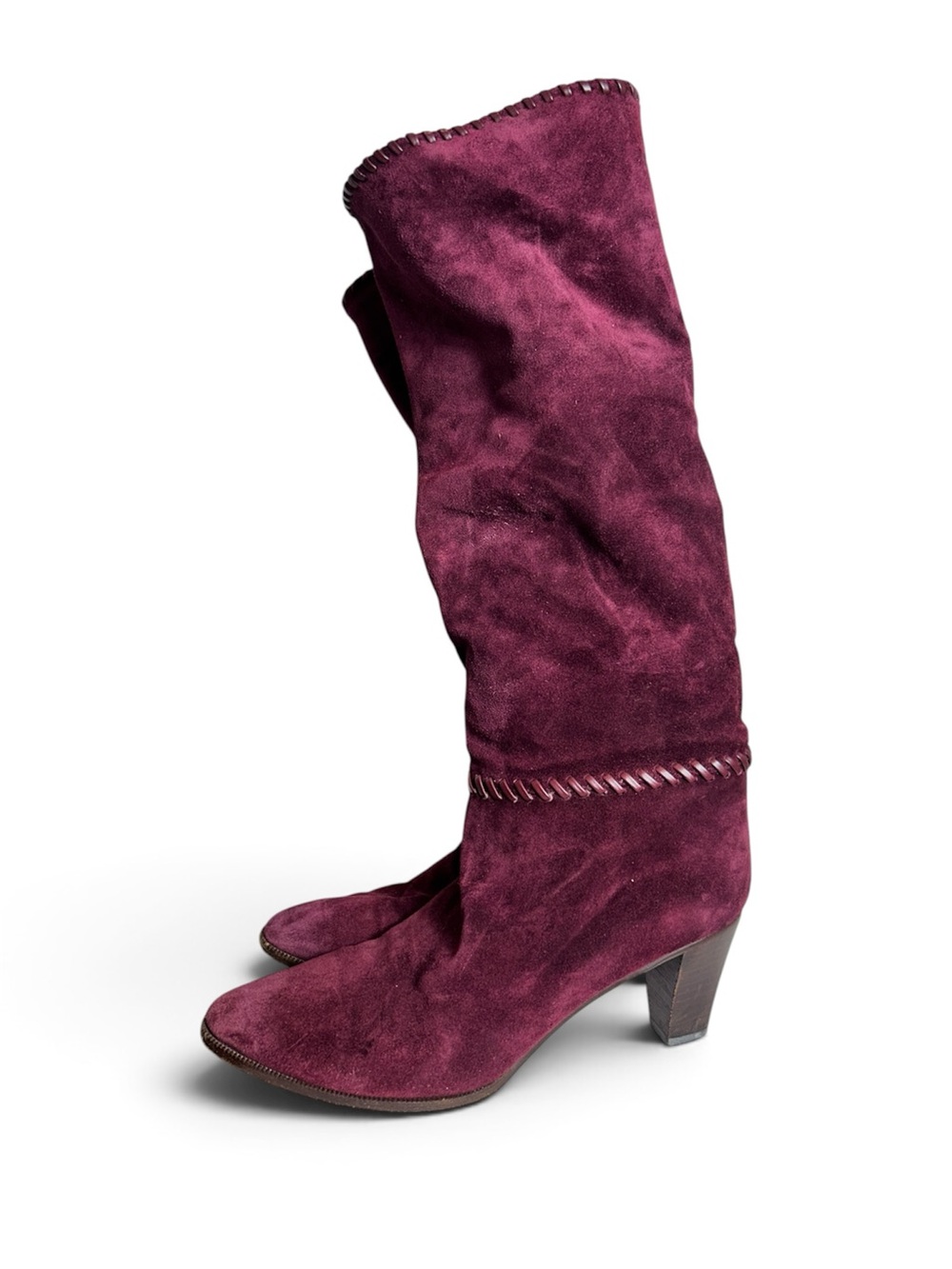Italian Suede Knee-High Boots in Deep Burgundy